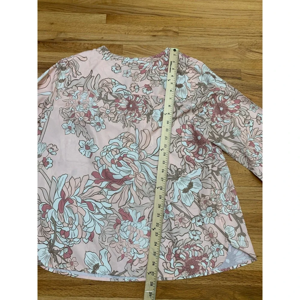 Coldwater Creek Women's Floral Pintuck Tunic Blouse 1X Pink Long Sleeve